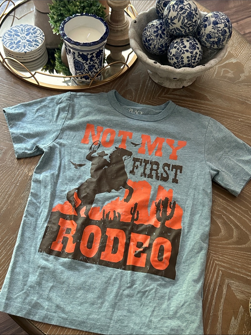 Boys Western Cowboy Rodeo Graphic Tee Shirt Medium